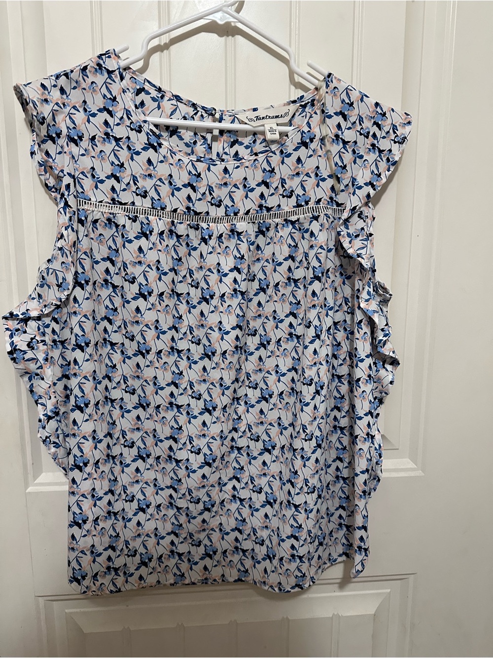 Tantrums Blue and White Floral Ruffle Sleeve Camisole